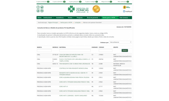 Portal of the Hospital of Clinics of Porto Alegre - HCPA by Coordination of Management of Information and Communication Technology of the Hospital of Clinics of Porto Alegre