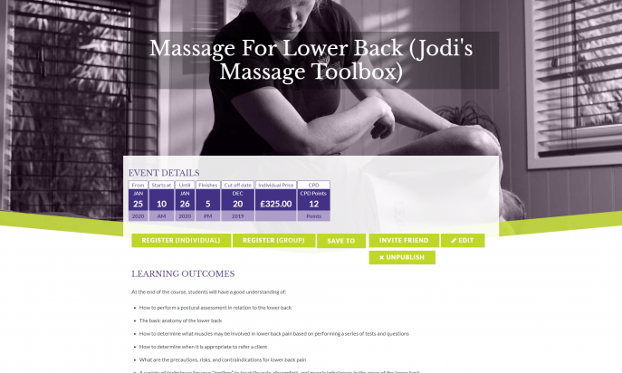 American Massage Training UK - Bespoke Event Website by Square Balloon